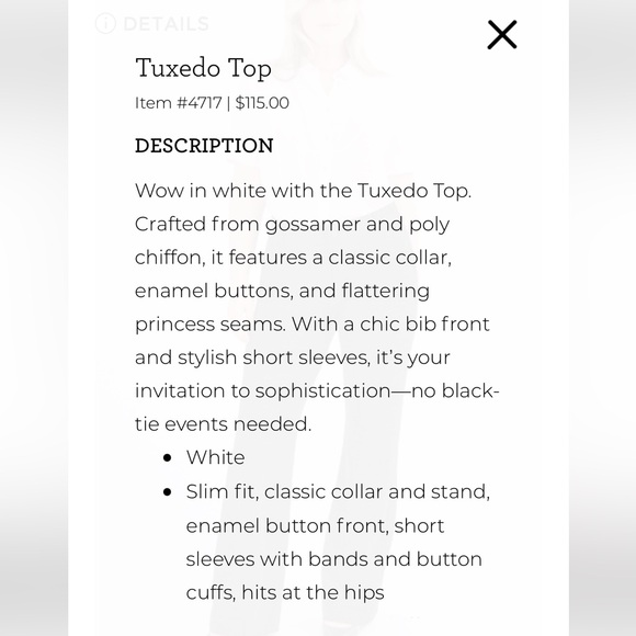 NWOT Tuxedo Top CAbi Medium Fall 24 Collection ￼ - Picture 8 of 9